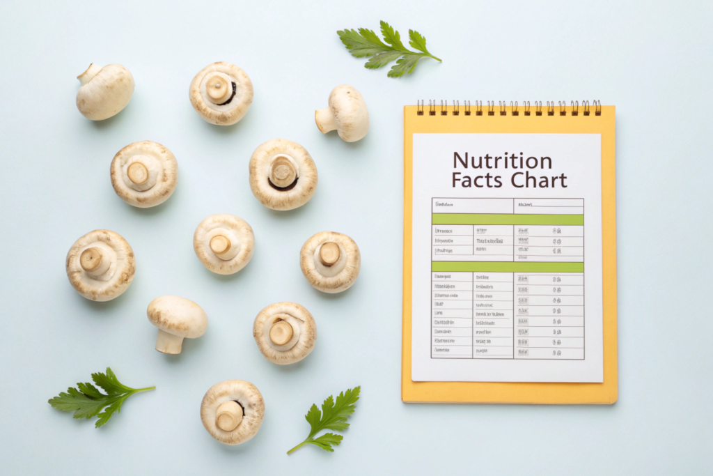 A nutritional chart with button mushrooms.