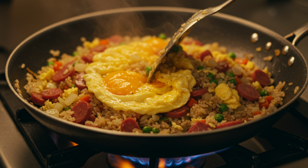 Traditional Corned Beef Fried Rice in a Skillet