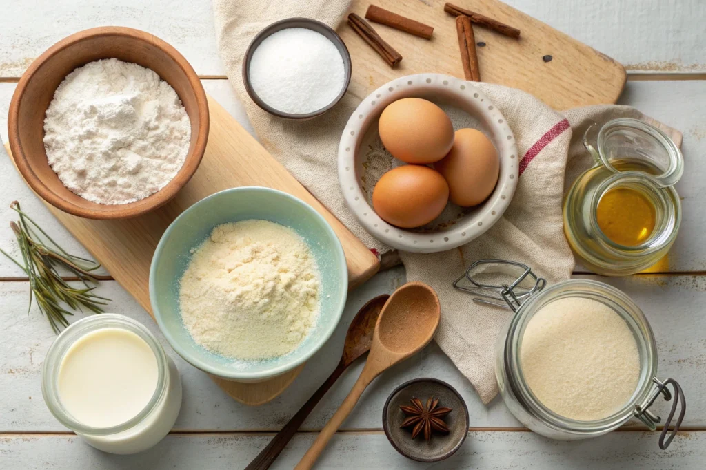 Ingredients for Cracker Barrel pancake recipe displayed on a table