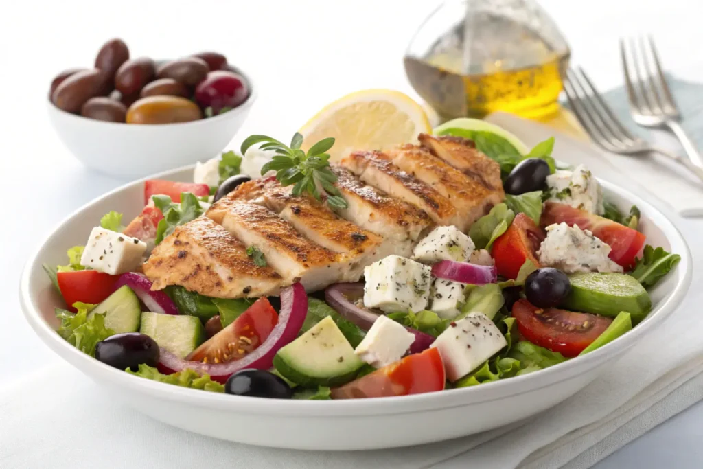  Customizable Panera Greek Salad with protein options.