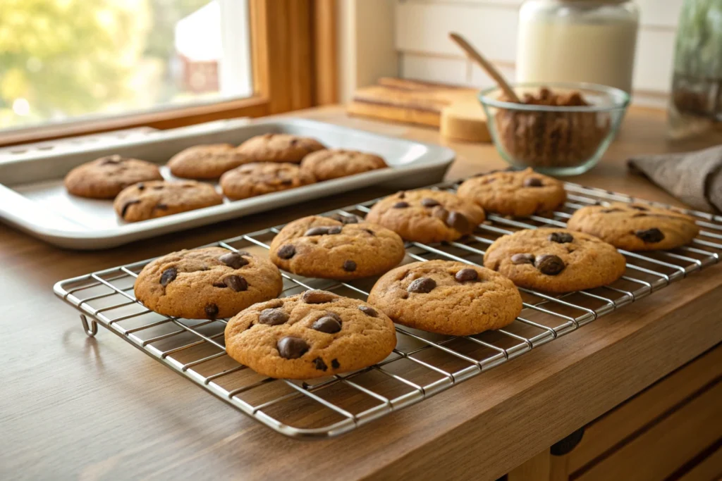  Freshly baked cookies cooling on a wire rack