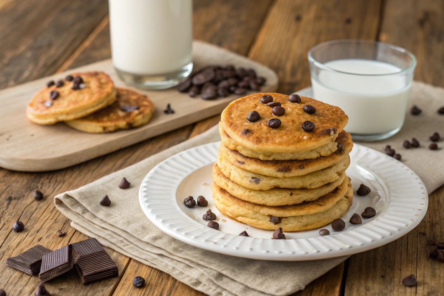 A stack of soft and chewy cookies made using pancake mix