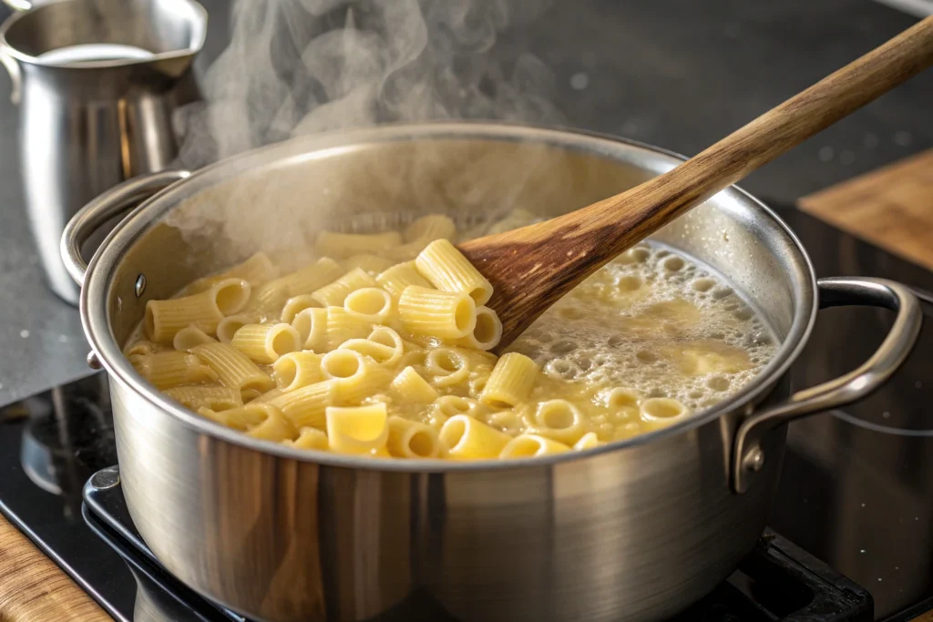 Ditalini Pasta being cooked in boiling salted water