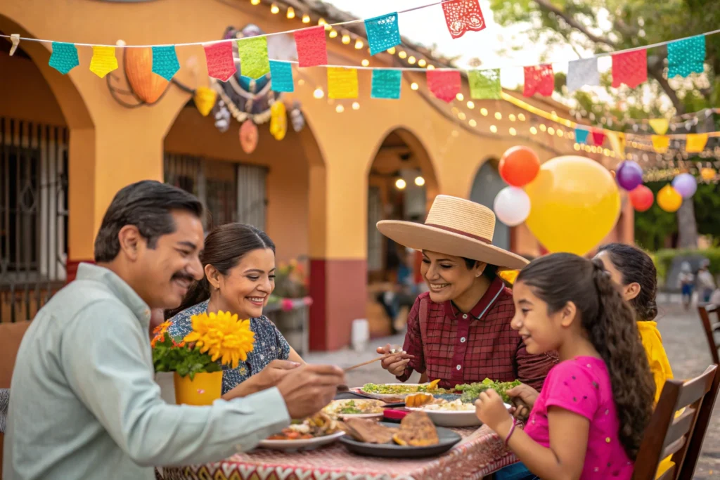 A family gathering enjoying Tacos de Lengua in Mexico