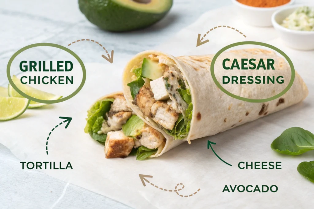 Calorie contributions of chicken Caesar wrap ingredients