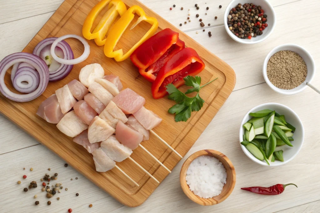 Ingredients for chicken stick recipes laid out on a table.