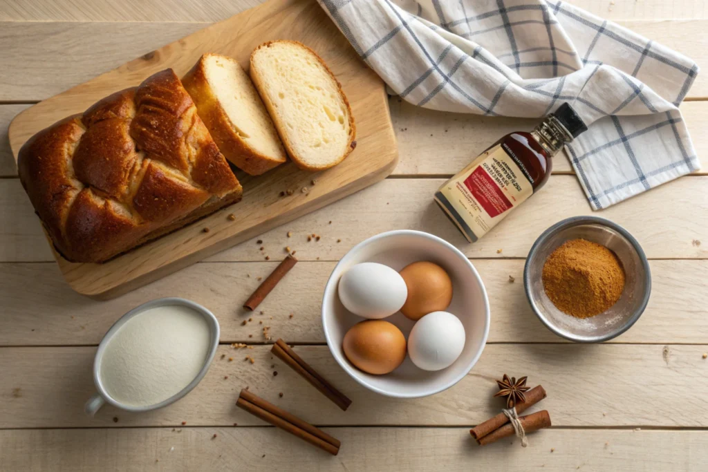 McCormick cinnamon, vanilla, eggs, and bread for French toast