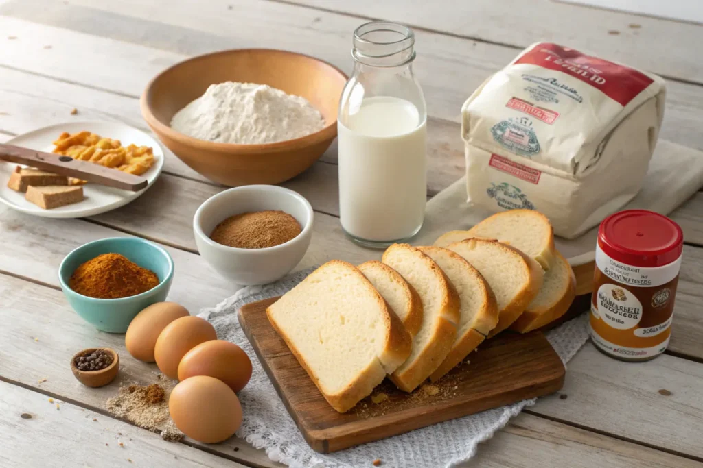 Ingredients for McCormick French Toast arranged on a table.