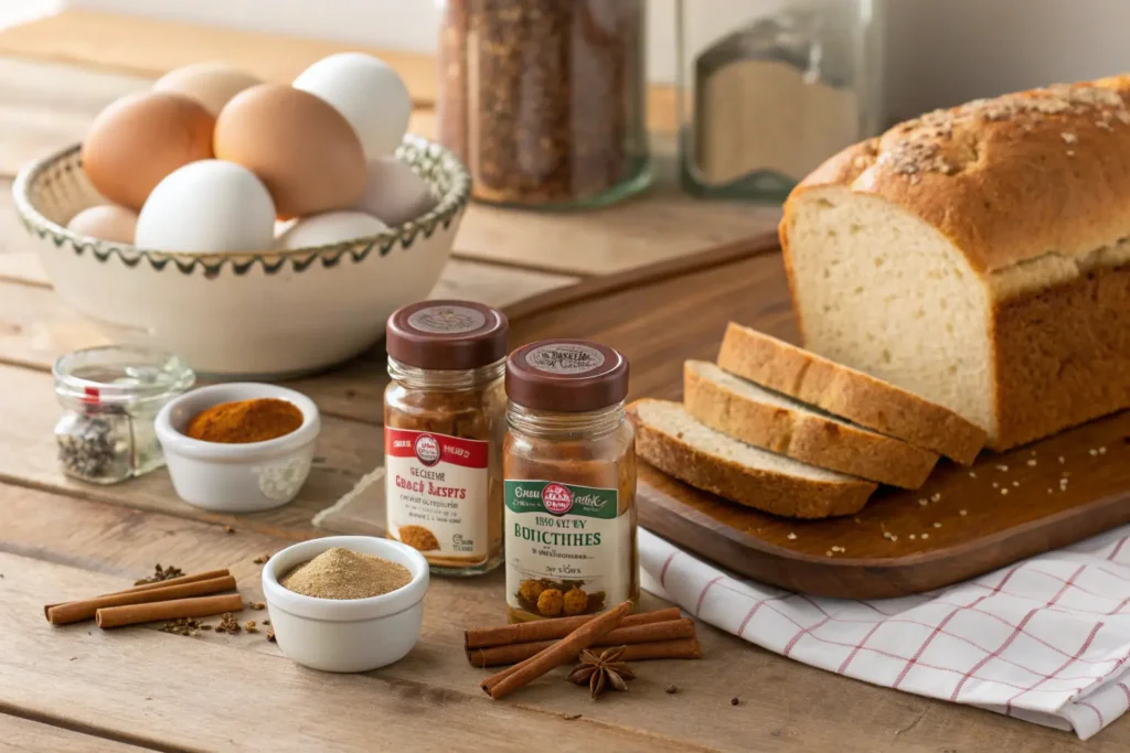 A variety of McCormick spices for French toast preparation.