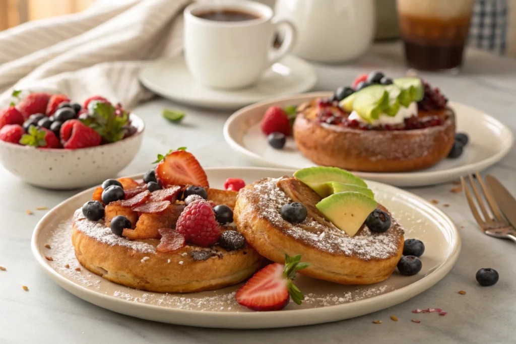 Sweet and savory bagel French toast options side by side