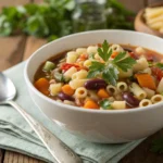 Bowl of Ditalini Pasta served in a hearty Italian soup