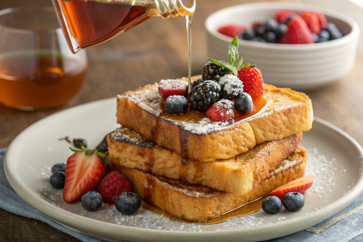 Golden sourdough French toast with berries