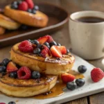 Golden French toast bagels served on a breakfast plate.