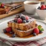 Cinnamon roll French toast served with fresh berries and syrup