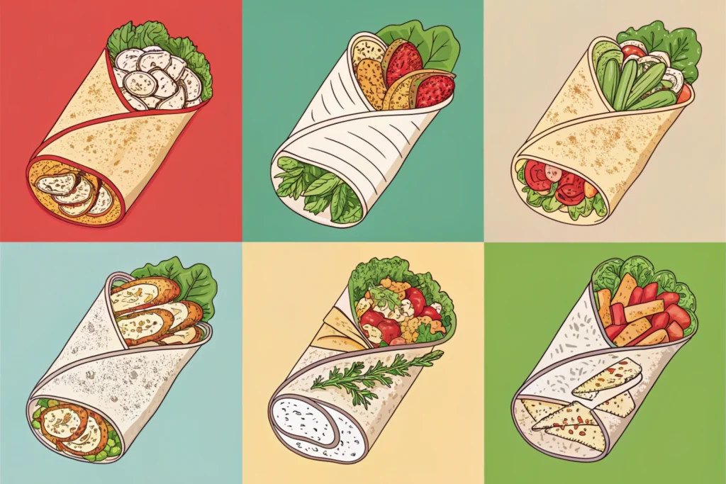 Various styles of chicken Caesar wrap clipart