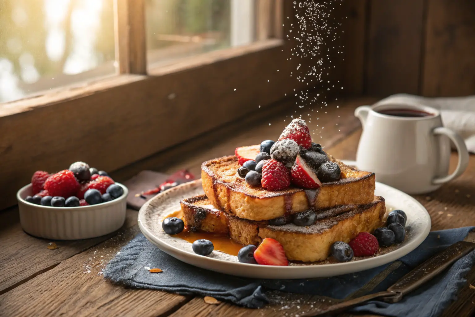 McCormick French Toast served with syrup and fresh berries.