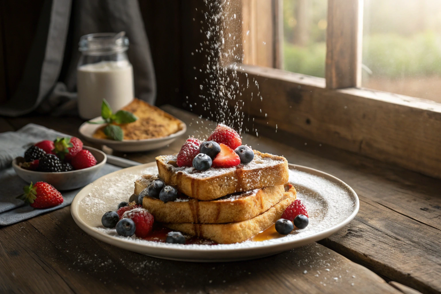 McCormick French Toast served with syrup and fresh berries.