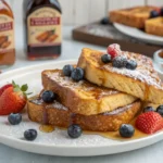 French toast with McCormick spices, served with maple syrup and berries