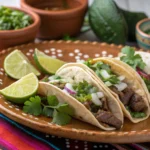 Tacos de Lengua served on a traditional Mexican platter.